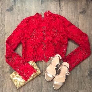 Long sleeve red lace top